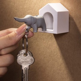 Elephant Wall Key Holder by Qualy Design Studio. White Color Elephant Home and Grey Elephant Key Fob. Cool Home Design Item. Unusual Gift. by Qualy