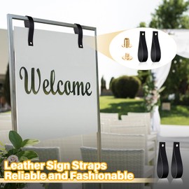 Vercraft 4 Pcs Faux Leather Sign Straps for Hanging Sign Faux Leather Curtain Rod Holder Straps Hanger for Engagement Wedding Welcome Event Display Seating Chart Ceremony Frame(Black)