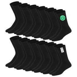 SOXCO Mens Cotton Crew Length Socks 12 Pairs, Black (12P), 43 - 46