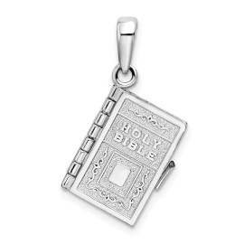 De-Ani Sterling Silver Rhodium-Plated Moveable 3D Lords Prayer Bible Pendant