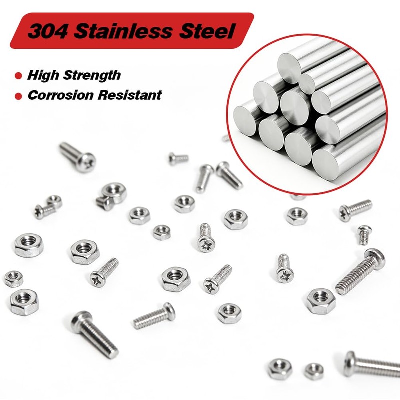 304 Stainless Steel Tiny＆ Small Screws, Metric Micro Screw Nuts