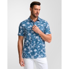 Obla Mens Golf Polo Shirts Short Sleeve Dry Fit Casual Print Collared Golf Shirts Wicking for Men(Blue Coconut Beach_XL)