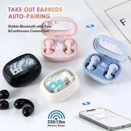 Open Ear Bone Conduction Earbuds, Wireless Ear Clip Bone Conduction Headphones Bluetooth, Ear Cuffs Clip On Ear Buds Wireless Bluetooth Earbuds for Sports Running Workout Gym Kids Girls Small Ear