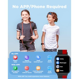 BIGGERFIVE Kids Smart Watch, 1.8" Fitness Watch Pedometer, Heart Rate, IP68 Waterproof, Sleep Tracker, Calorie Step Counter, 5 Puzzle Games with/without APP for Girls Boys Teens 5-16, Nylon