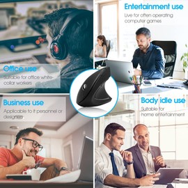 mouse vertical inalámbrico negro inalámbrico ergonómico vertical Ergo Óptico 2.4G inalámbrico ligero mouse para juegos con 3 ajustables DPI800/1200/1600 para PC/portátil/computadora/Mac 6 botones