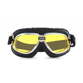 CRG Sports Vintage Aviator Pilot Style Motorcycle Cruiser Scooter Goggle T11 T11SYB Yellow lens, silver color frame, black padding