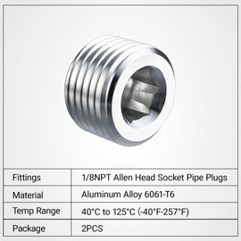 EVIL ENERGY 1/8" NPT Plugs Aluminum Socket Allen Head Silver, Pack of 2
