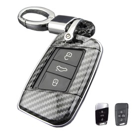 Spidvunx For Volkswagen VW Key Fob Cover, ABS Carbon Fiber Pattern Car Key Case Protector for 2017-2022 2023 VW Atlas Jetta Passat Tiguan Arteon Golf Skoda Kodiaq Superb with Keychain