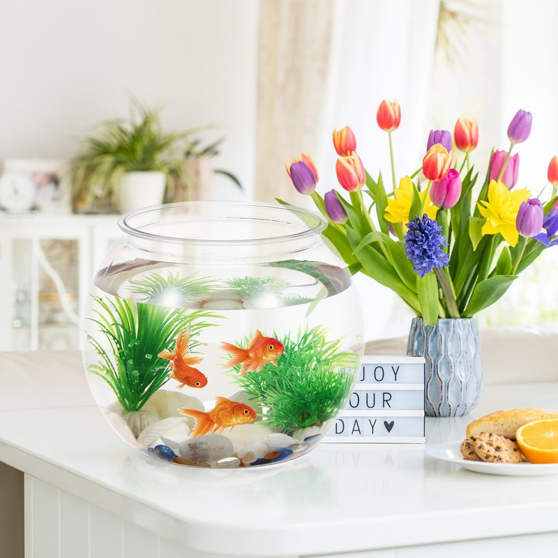 1 Gallon Plastic Fish Bowl, Shatterproof Clear Round Goldfish Betta