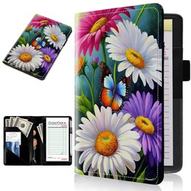 Server Books for Waitress Leather Waitress Book Server with Zipper Money Pocket Cute Butterfly Flower Pattern Design Serving Book Guest Check Book Holder Fits Server Apron