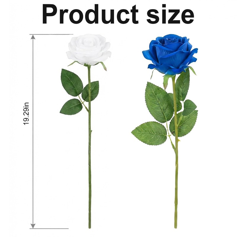 YGHSZ White & Blue Artificial Silk Roses Bouquet, Faux Flowers