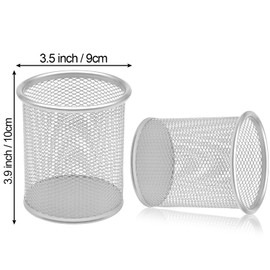 DIFIT Pen Holder, Wire Metal Pen Holder, Silver Pen Holder, Pen Box, Round Pen Holder, Desk, Pen Cup Pen Holder for Office/School, Pencil Holder Pens Storage (Pack of 2)