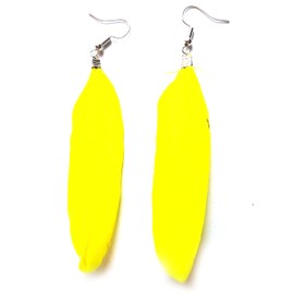 Bright Yellow Feather Earrings - Handmade Slim Look