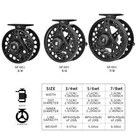 SF Large Arbor Fly Fishing Reel with Aluminum Alloy Body 3/4wt Die-Cast Fly Reel Matt Black