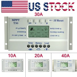 OOYCYOO 20A 30A 40A MPPT Solar Charge Controller 12V/24V Auto 3 Timer LCD Display USB U2 - 30A