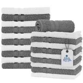 DAN RIVER 100% Cotton Washcloths 20 Pack Premium Quality Face and Body Cloth, Quick Dry Essential Towels for Bathroom, Hand, Kitchen & Cleaning, Baby Rugs | 11X11 in | 400 GSM | Grey + White