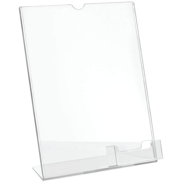 Deflecto Superior Image Slanted Sign Holder with Business Card Holder, Clear, 8-1/2” x 11” (590601)