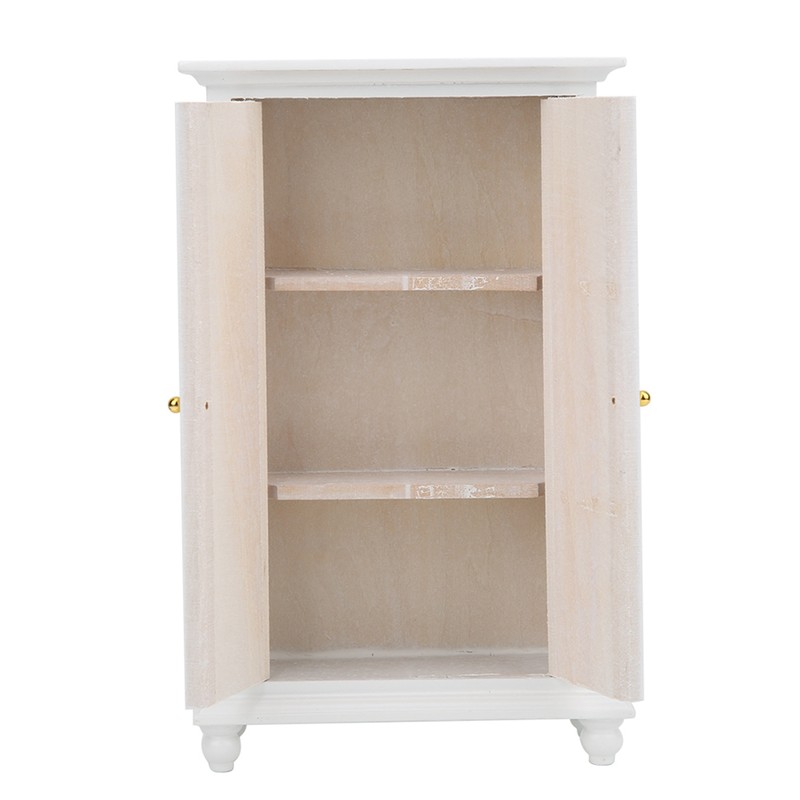 Miniature Doll House Wardrobe White Wooden Double Door Household Closet