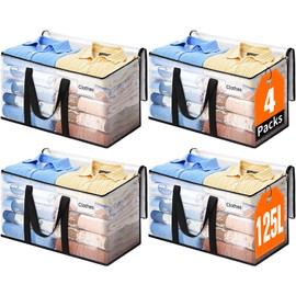 EpicTotes Extra Large Heavy Duty Moving Bags, Storage Bags with Strong Zippers & Handles, Packing Bags for Moving Essentials, Ideal Storage Tote for Home, Dorm & Storage Solutions, 125L 4 Packs Clear