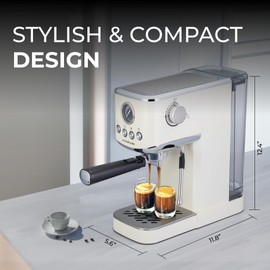 Epsilon Coffee Machine with Milk Frother, Compact 20-Bar Espresso Maker, Hot and Iced Coffee Maker with Removable Water Tank, Cold Brew Feature, and Steam Wand, 1.2L Capacity - Stainless Steel