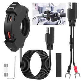 Mineup USB Socket Motorcycle, 12 V USB C Socket Motorcycle Waterproof, 48 W QC3.0 USB-A and PD Type-C, Waterproof Dual Charging Socket for Motorcycle, Motorhome, Car, Boat
