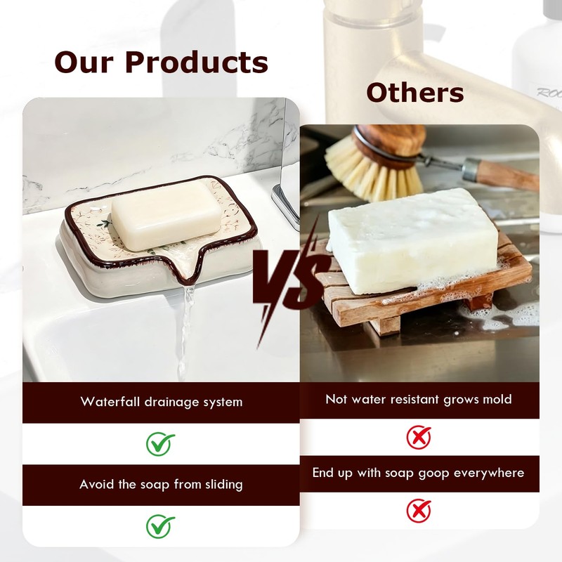 Ceramic Non-Slip Soap Holder with V-Drainage