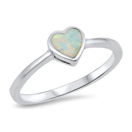 Solitaire White Simulated Opal Heart Promise Ring .925 Sterling Silver Band Size 6