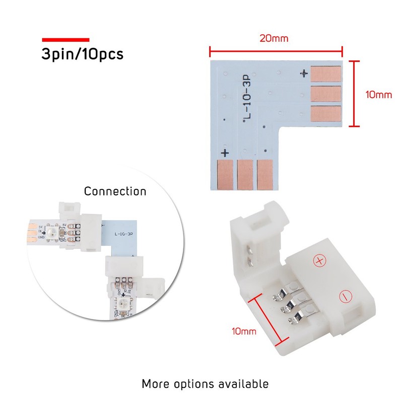 BTF-LIGHTING 10 Sets 3PIN 10mm 0.39in Width Right Angle L