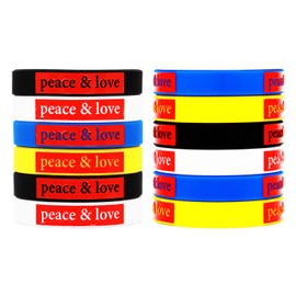 Ouideesain Peace And Love Motivational Wristbands Bulk Colored Inspirational Silicone Bracelets Stretch Unisex Wristbands for Teens Men Women Pack of 12