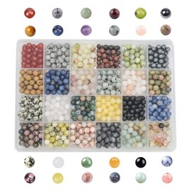 960 abalorio de piedra natural redondas auténticas abalorio de piedra real sueltas para hacer pulseras (6 mm, 24 colores)