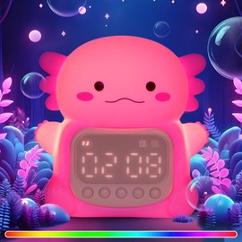 Aokpsrt Axolotl Alarm Clock with Night Light for Kids, Rechargeable Silicone Lamp Time to Wake Clock，Cute Animal Tabletop Lamp, Perfect Sleep Companion for Boys Girls