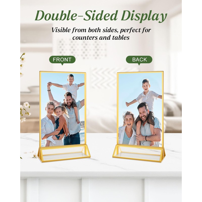 Alffun 12 Pack Gold Acrylic Sign Holders 4x6, Double Sided