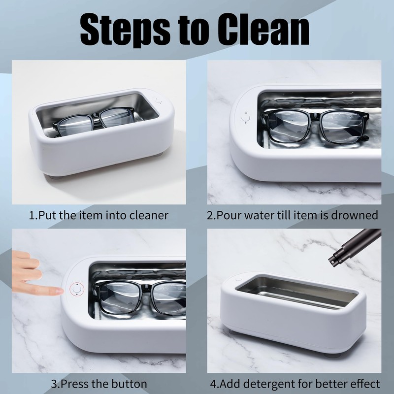 Ultrasonic Jewelry Cleaner Machine 22OZ Glasses Cleaner, Household 48Khz Sonic