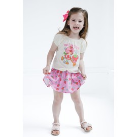 Strawberry Shortcake Toddler Girls Square Neck T-Shirt and Skirt Outfit Set Off White/Pink 4T