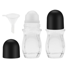 Yasdyri Empty Glass Roller Bottles 2 Pcs Black Clear Empty Glass Essential Oil Roller Bottles Empty Refillable Roll on Glass Bottles with Refillable Containers Tools and Accessories (30ML)