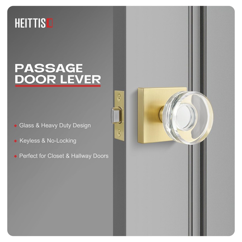 Heittis 2 Pack Gold Glass Door Knobs Interior,Round Interior Crystal