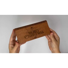 Top Obsession Merry Christmas Money Gift Box for Cash, Wooden Gift Box Small with Hinged Lid