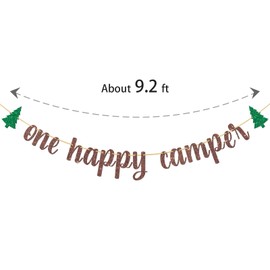 Dalaber One Happy Camper Banner, Camping Woodland Themed 1st Birthday Party Decorations, Brown Glitter