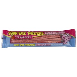 Face Twisters Sour Bubble Gum Straws, Strawberry, 2 Ounce (Pack of 12)