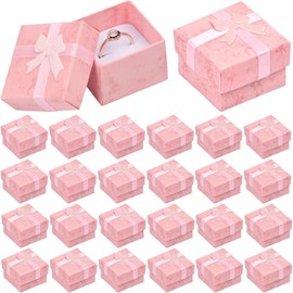 Pack of 24 Gift Boxes, 4 x 4 x 3 cm, Gift Box with Lid, Small Cardboard Jewellery Box with Bow, Ring Box for Pendants, Necklaces, Rings, Earrings, Gift Packaging (Pink)