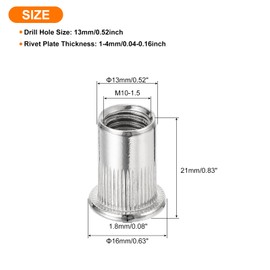 sourcing map 100Pcs Rivet Nuts Flat Head, M10 Stainless Steel 304 Threaded Insert Nuts Knurled Body