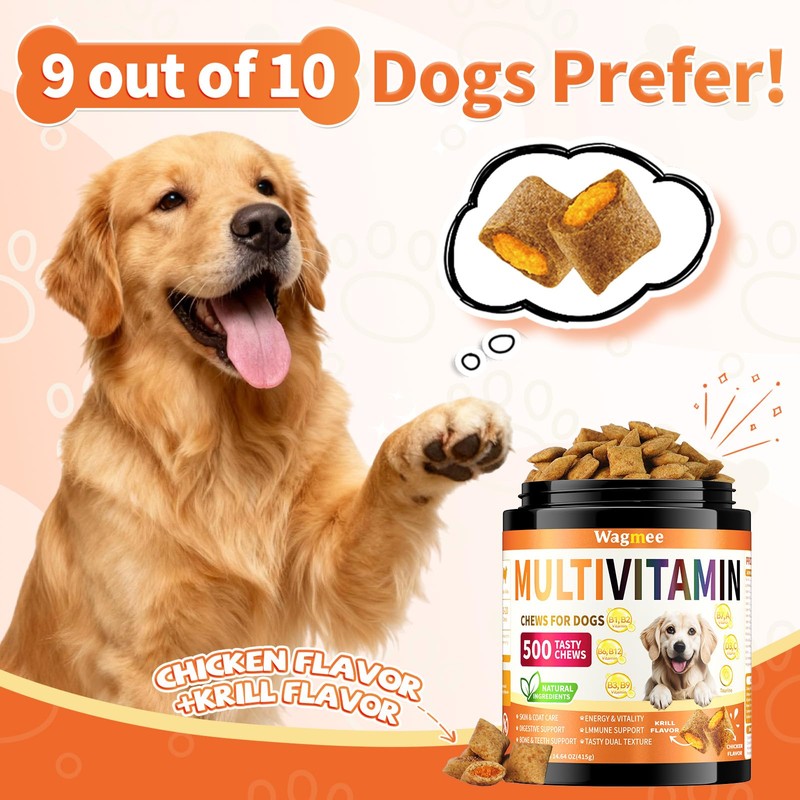 Dog Multivitamin Chews, 16-in-1 Vitamins & Supplements, 500 Soft Chews