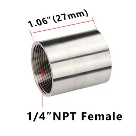 Feelers 304 Stainless Steel Cast Pipe Coupling Fitting, Female Coupler Adapter Polished, 1/4" x 1/4" NPT Female Thread (1 inch Length)