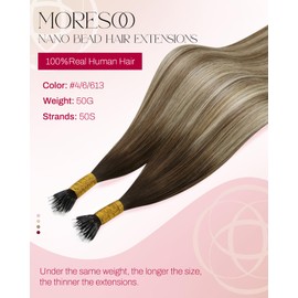 Moresoo Nanoring Real Hair Extensions Brown to Chestnut Brown with Platinum Blonde Nano Ring Real Hair Extensions 45 cm 50 Strands 50 g #4/6/613