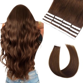 Vlasy Tape Extensions Real Hair 40 cm Mini Tape-In Extensions Real Hair Brown Straight Tape Hair Extensions Real Human Hair Natural Invisible Tape Hair Extensions 6# 16 Pieces