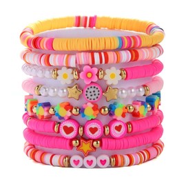 BFFAEAE Friendship Bracelets Heishi Surfer Clay Bead Bracelets Stack Beaded Stretch Bff Bracelet for Women Boho Stackable Bracelets Preppy Beach Jewelry Party Favors