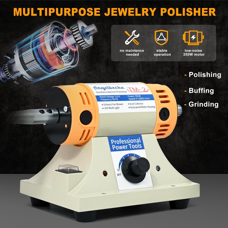 Angelbecke Jewelry Polisher, Adjustable Speed Polishing Machine, Multi-Function Bench Lathe