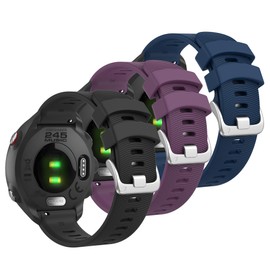 Meliya Compatible with Garmin Forerunner 245/55/645 Bands, 20mm Silicone Sport Strap, Aluminum Buckle, Black, Purple, One Size, Modern Design, Standard Watch Band