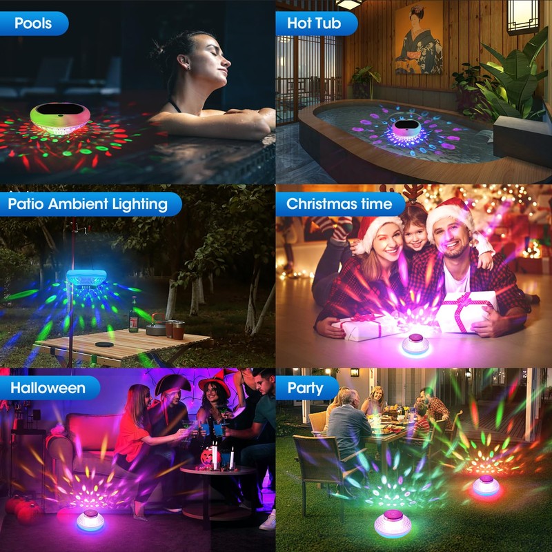 Pool Chlorine Floater, Solar Floating Pool Lights with USB Charging,