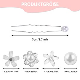 Huotflame Perlen U-Form Haarnadeln Hochzeit Haarspangen – Eleganter Haarschmuck für Frauen mit Kristall Blumen und Strass – Perfekt für Braut, Kommunion, Party, Mädchenfrisur (B30g)